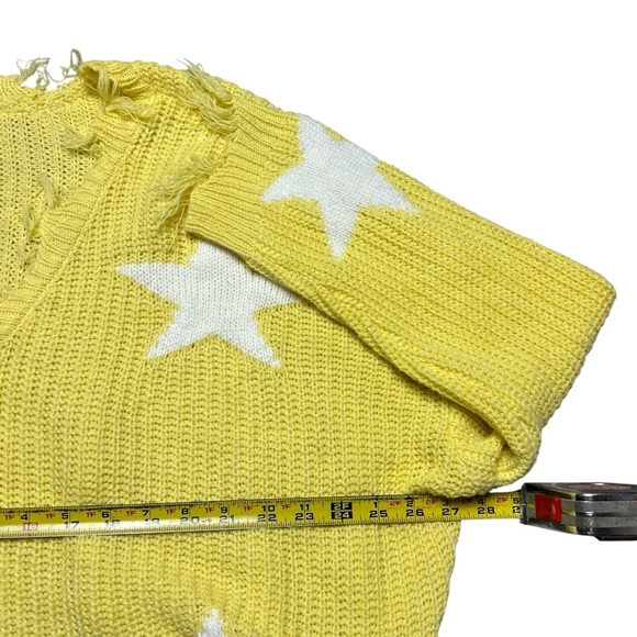 Chunky Knit Star Y2K Sweater Yellow Distressed Grunge NY Size XL - Picture 4 of 4